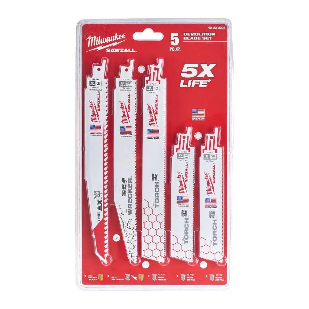 Milwaukee puukkosahanteräsarja SAWZALL™ -5kpl - Puutarhakone