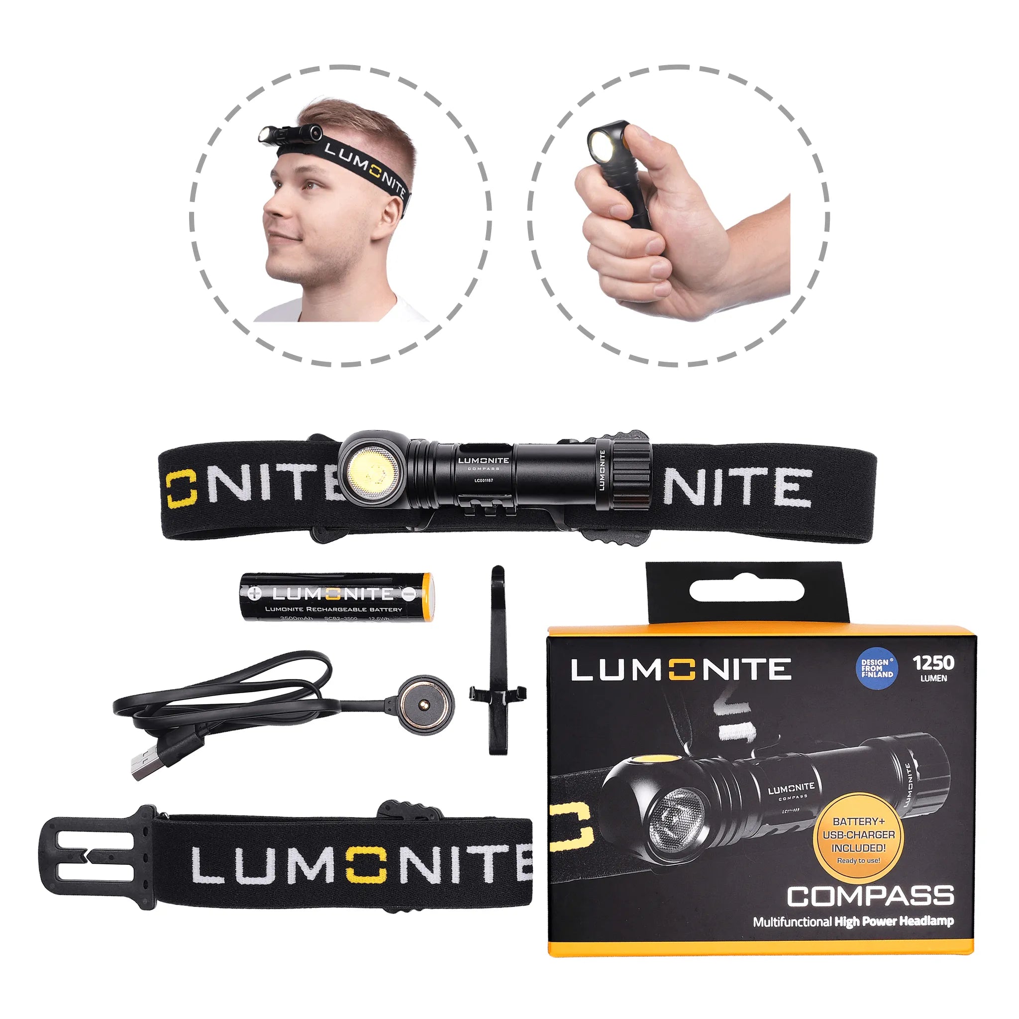 LUMONITE® Compass, 1250 lm monitoimivalaisin - Puutarhakone