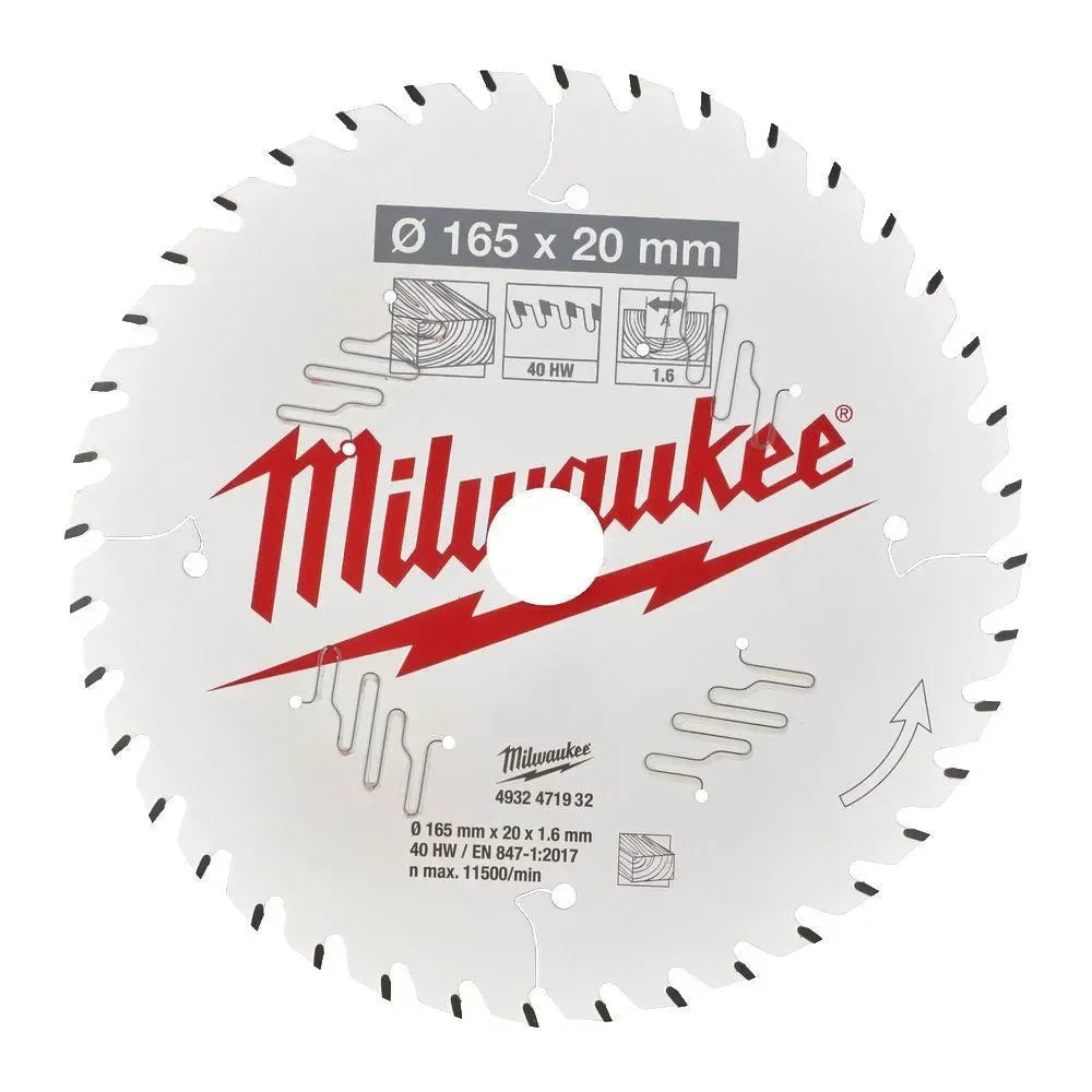 Milwaukee pyörösahanterä puulle W165/20/40T - Puutarhakone