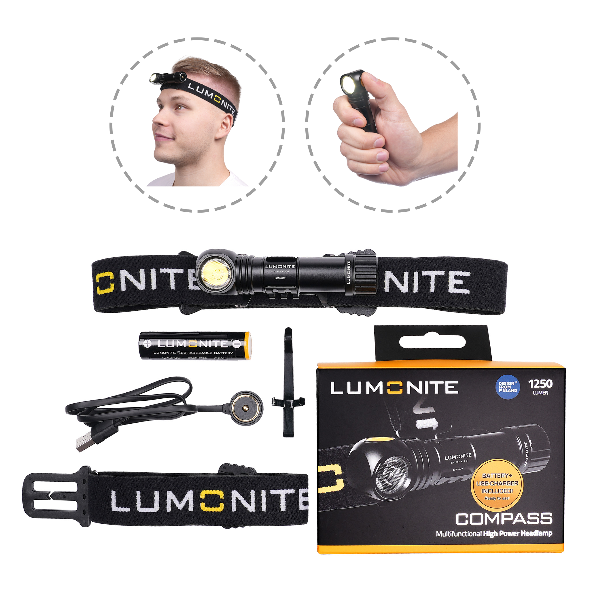 LUMONITE® Compass, 1250 lm monitoimivalaisin